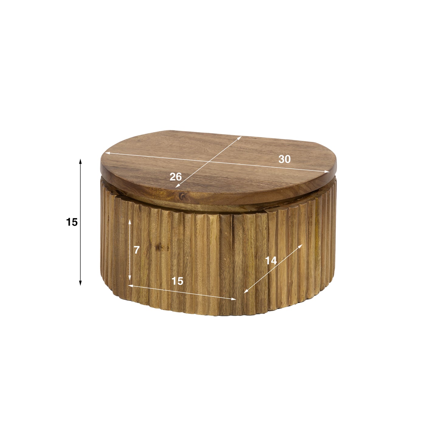 Nachttisch WAVE ROUND XS AERO Kompakte, halbrunde Nachtkonsole aus Mangoholz 30 cm