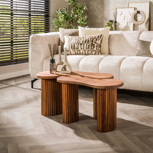 Couchtisch-Set KODA ORGANIC 2-teiliges Ensemble aus Akazie im Rillen-Design