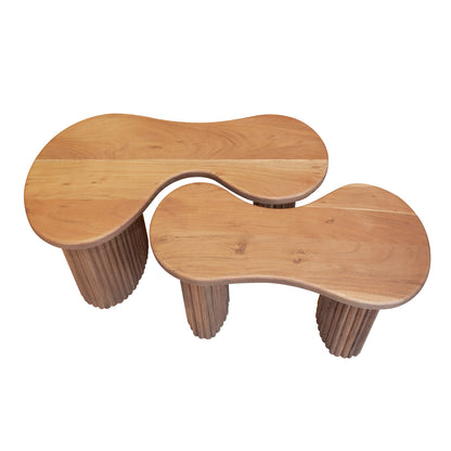 Couchtisch-Set KODA ORGANIC 2-teiliges Ensemble aus Akazie im Rillen-Design