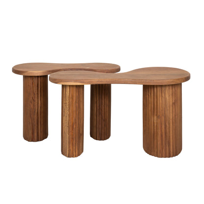Couchtisch-Set KODA ORGANIC 2-teiliges Ensemble aus Akazie im Rillen-Design