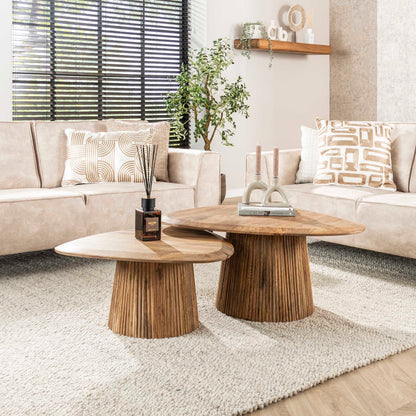 Couchtisch-Set TOVA SAND Organische Dreiecks-Tische mit Säulenfuß