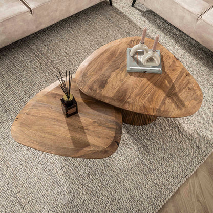 Couchtisch-Set TOVA SAND Organische Dreiecks-Tische mit Säulenfuß