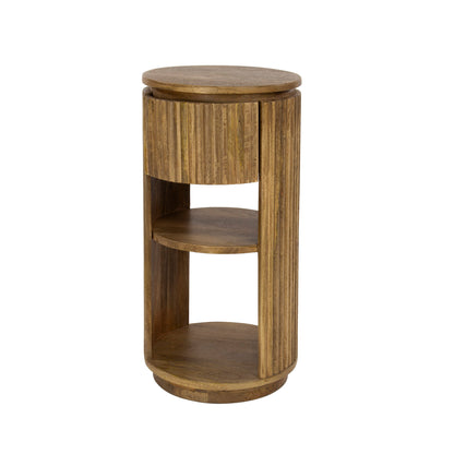 Nachttisch WAVE CYLINDER Runde Standkonsole aus Mangoholz mit Rillen-Design Ø 30 cm