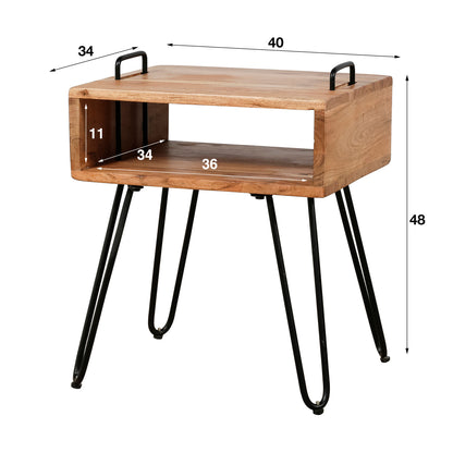 Nachttisch QUADRO Massives Akazienholz mit offenen Fach & Tragegriffen