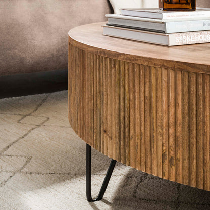 Couchtisch MILO GRAND  XL-Rundtisch aus Mangoholz im Lamellen-Design