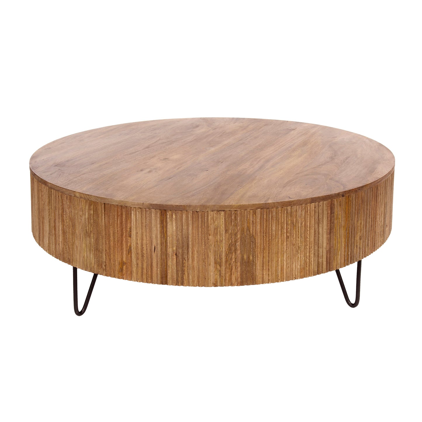Couchtisch MILO GRAND  XL-Rundtisch aus Mangoholz im Lamellen-Design