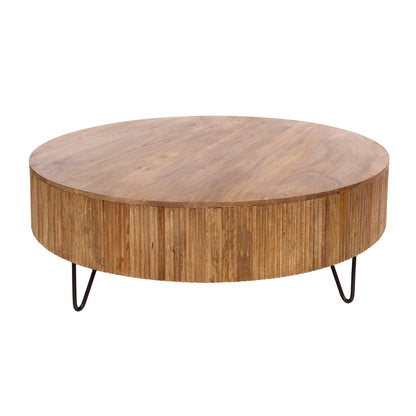 Couchtisch MILO GRAND  XL-Rundtisch aus Mangoholz im Lamellen-Design