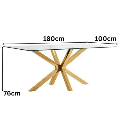 Esstisch Terni mit edlen Edelstahlbeinen Glas/Marmoroptik Tischplatte 180cm