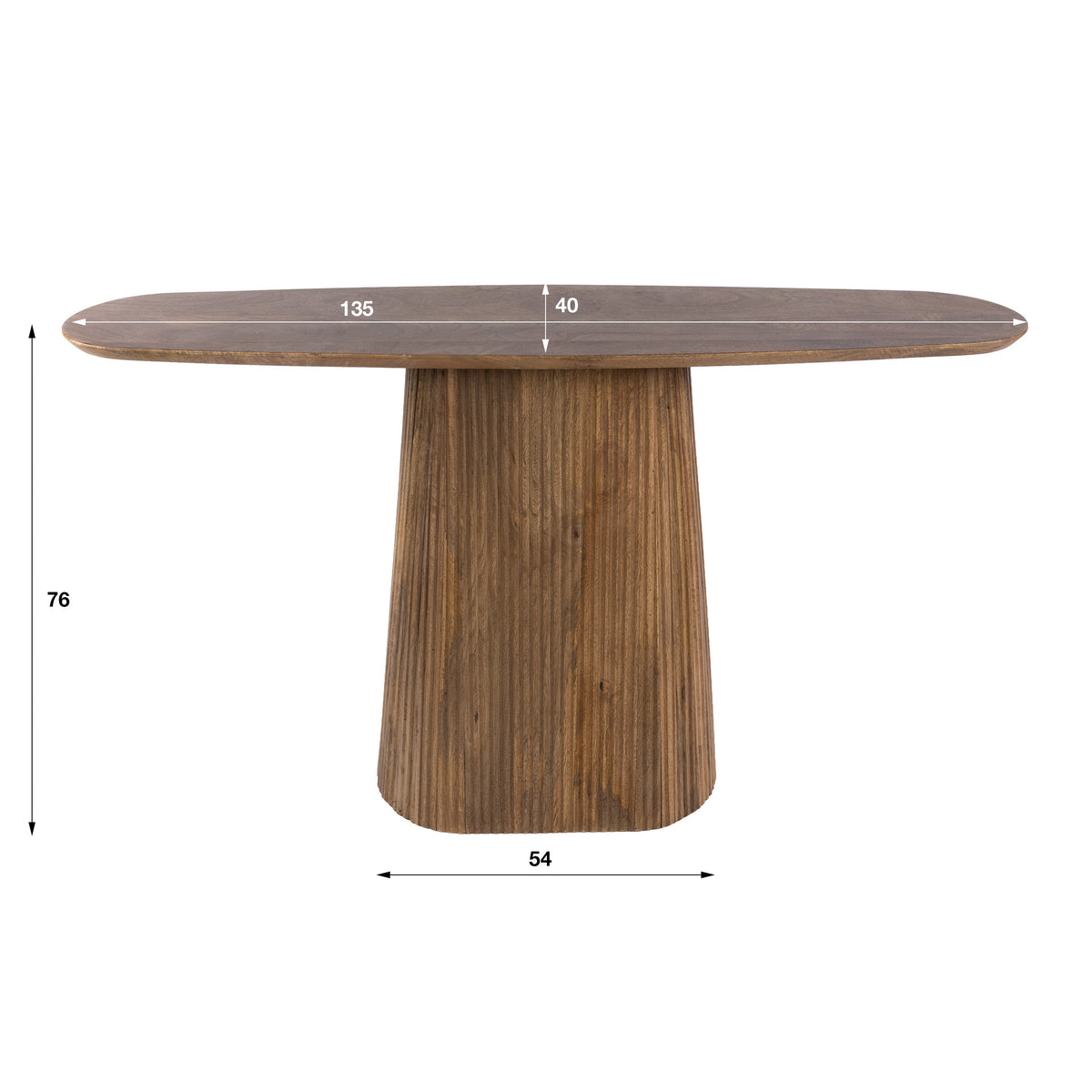 Konsolentisch WAVE Ovale Massivholz-Konsole aus Mangoholz mit Relief-Säulenfuß