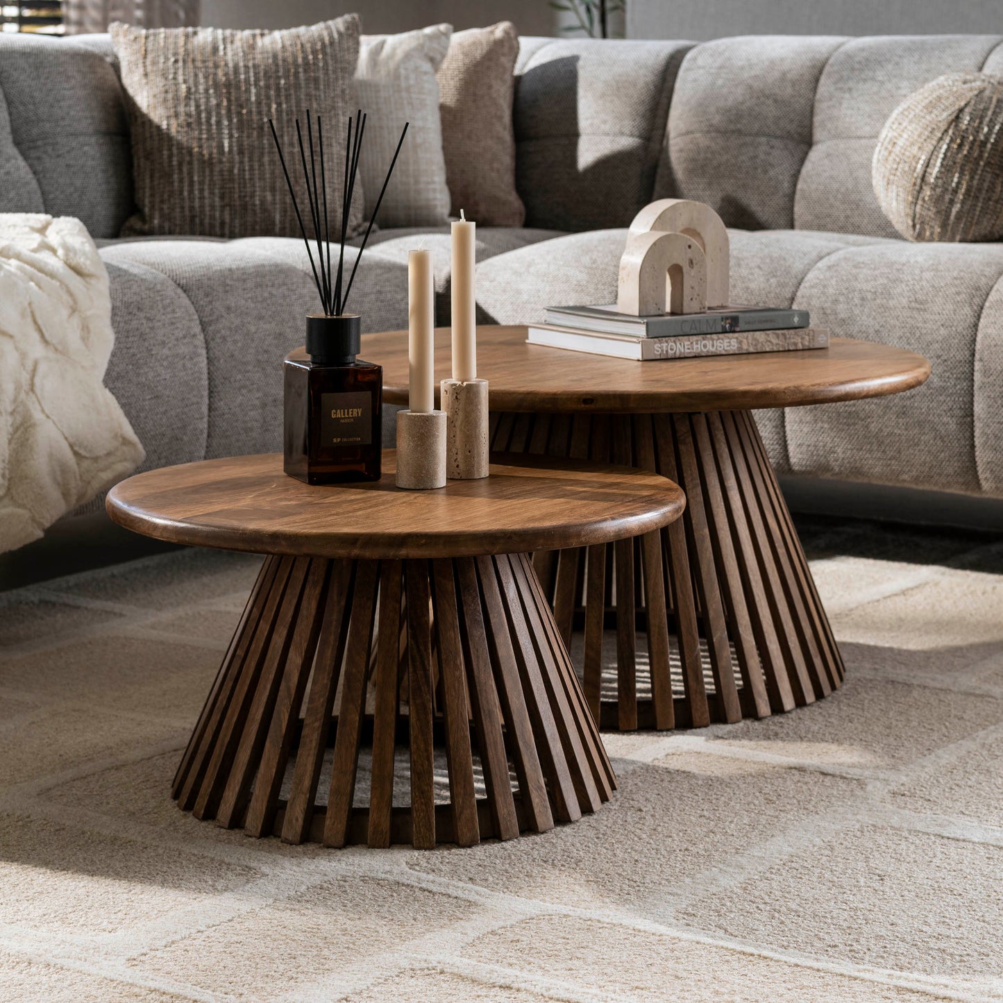 Couchtisch-Set VICO AIR Design-Satztische mit offenem Lamellen-Konus