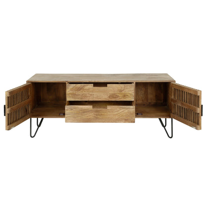 TV-Schrank LINEA Massivholz-Lowboard mit Lamellentüren & Hairpin-Legs 135cm