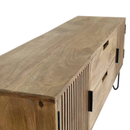 TV-Schrank LINEA Massivholz-Lowboard mit Lamellentüren & Hairpin-Legs 135cm