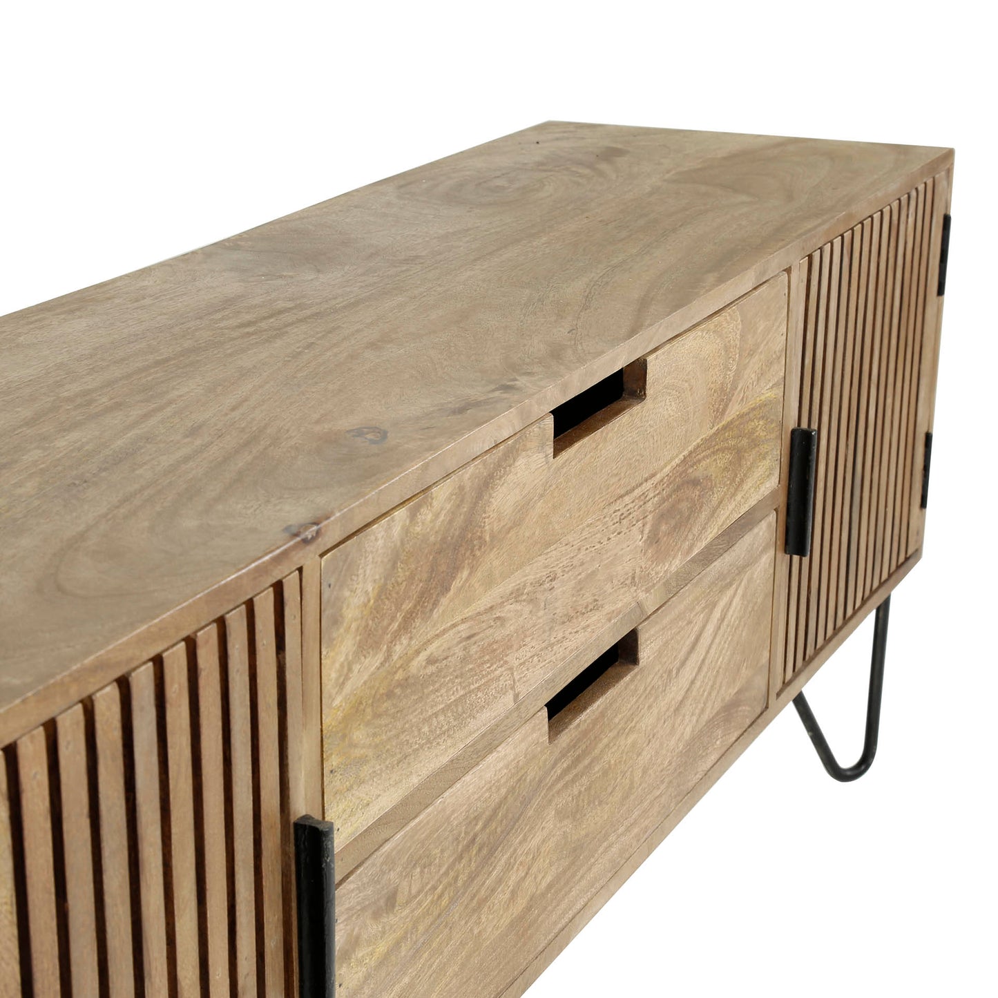 TV-Schrank LINEA Massivholz-Lowboard mit Lamellentüren & Hairpin-Legs 135cm
