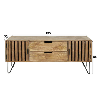 TV-Schrank LINEA Massivholz-Lowboard mit Lamellentüren & Hairpin-Legs 135cm