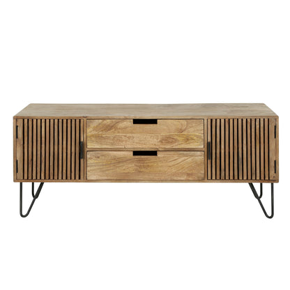 TV-Schrank LINEA Massivholz-Lowboard mit Lamellentüren & Hairpin-Legs 135cm