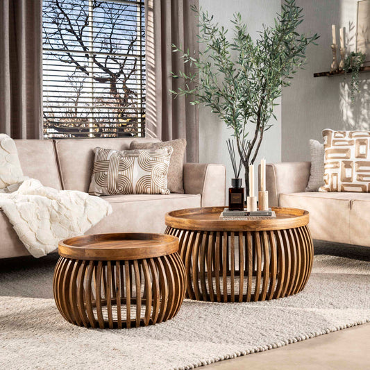 Couchtisch-Set DARIO GLOBE  Satztische in edler Lamellen-Optik