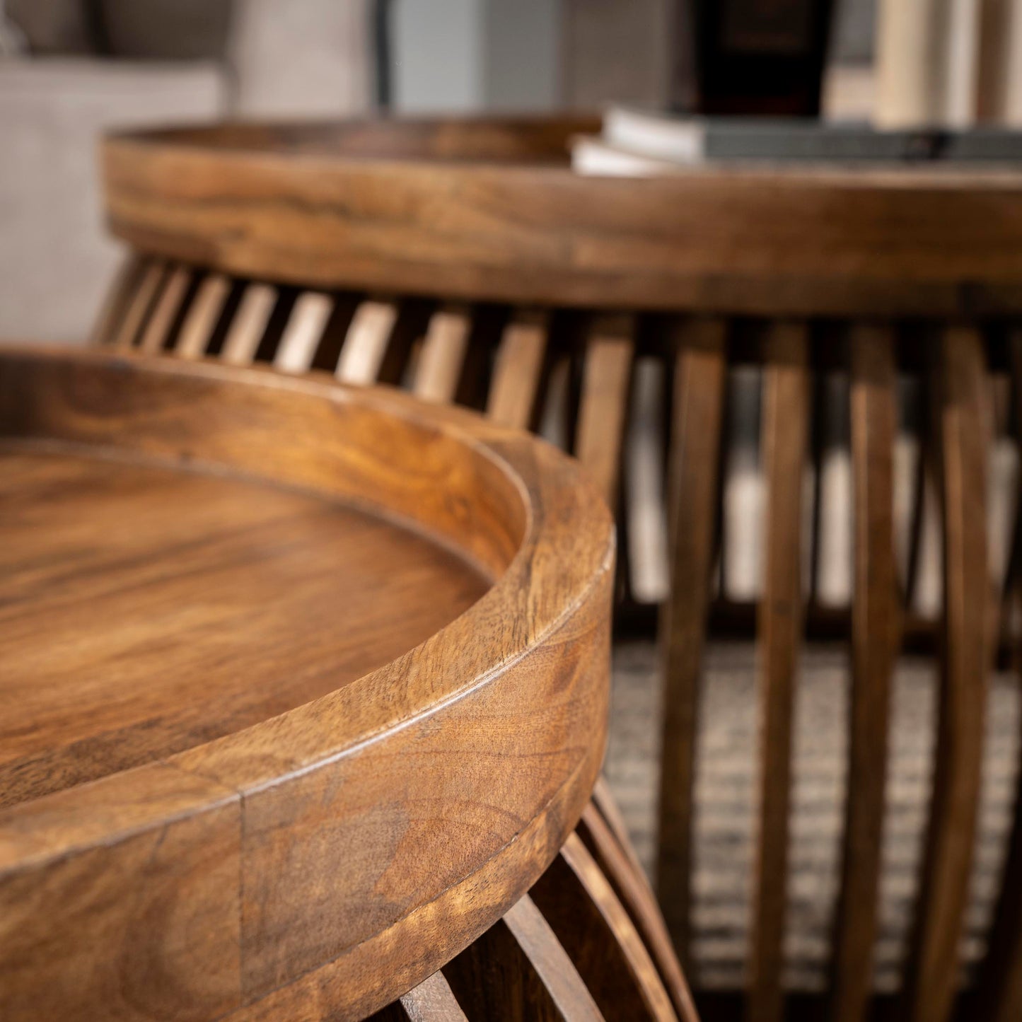 Couchtisch-Set DARIO GLOBE  Satztische in edler Lamellen-Optik