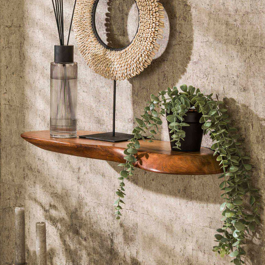 Wandregal ORGANIC FLOW Schwebendes Massivholz-Regal aus Akazie in Naturform 60 cm