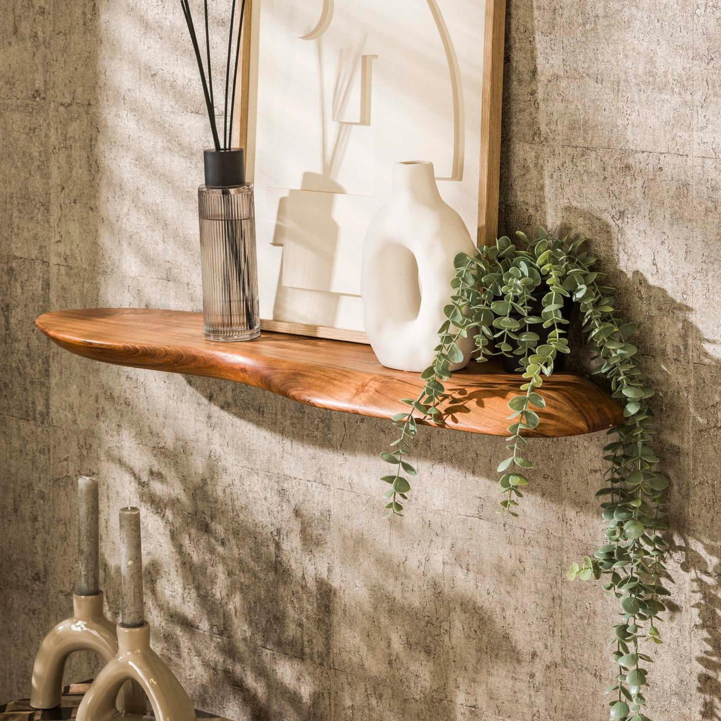 Wandregal ORGANIC FLOW Schwebendes Massivholz-Regal aus Akazie in Naturform 90 cm
