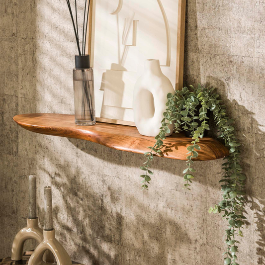Wandregal ORGANIC FLOW Schwebendes Massivholz-Regal aus Akazie in Naturform 90 cm