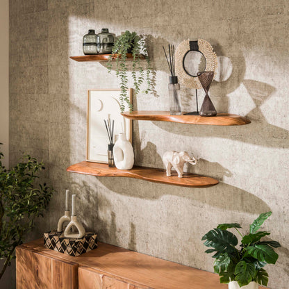 Wandregal ORGANIC FLOW Großes schwebendes Massivholz-Regal aus Akazie in Naturform 120 cm