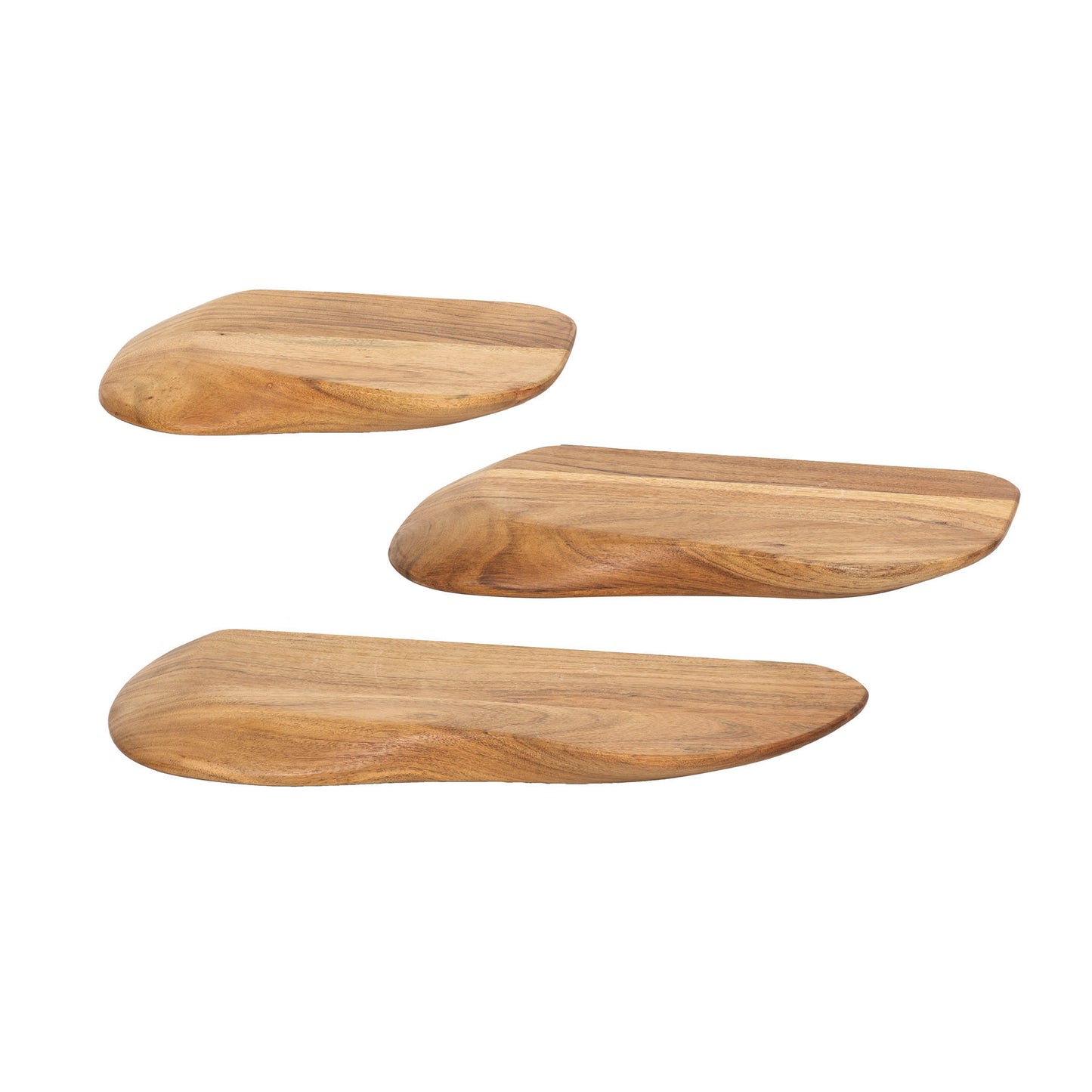 Wandregal-Set ORGANIC FLOW 3 schwebende Massivholz-Regale aus Akazie in Naturform