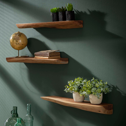 Wandregal-Set EDGE NATURE 3 schwebende Massivholz-Regale mit echter Baumkante 60 cm