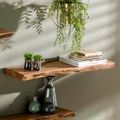 Wandregal EDGE NATURE Schwebendes Massivholz-Regal mit echter Baumkante 90 cm
