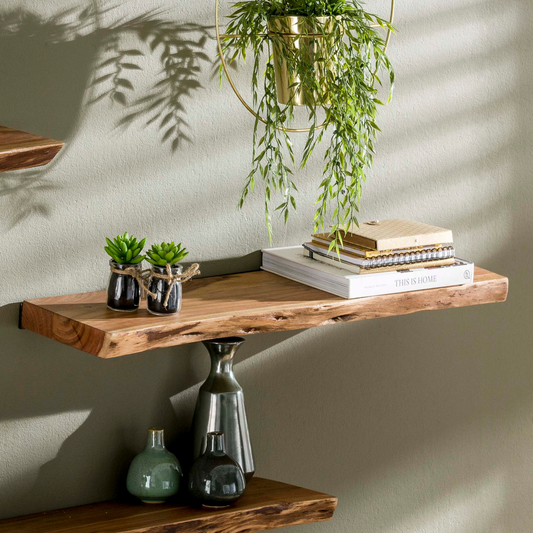 Wandregal EDGE NATURE Schwebendes Massivholz-Regal mit echter Baumkante 90 cm