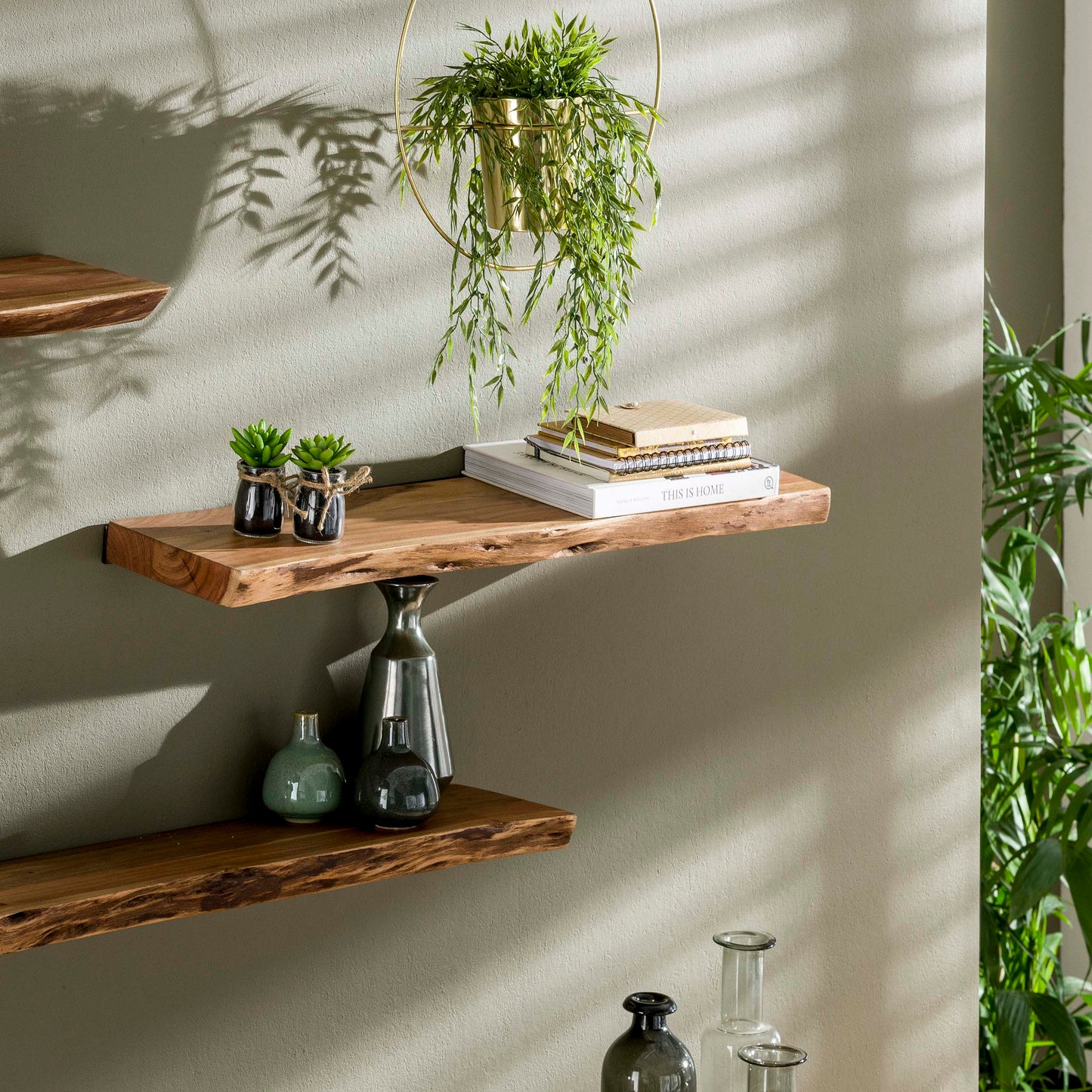 Wandregal EDGE NATURE Schwebendes Massivholz-Regal mit echter Baumkante 90 cm