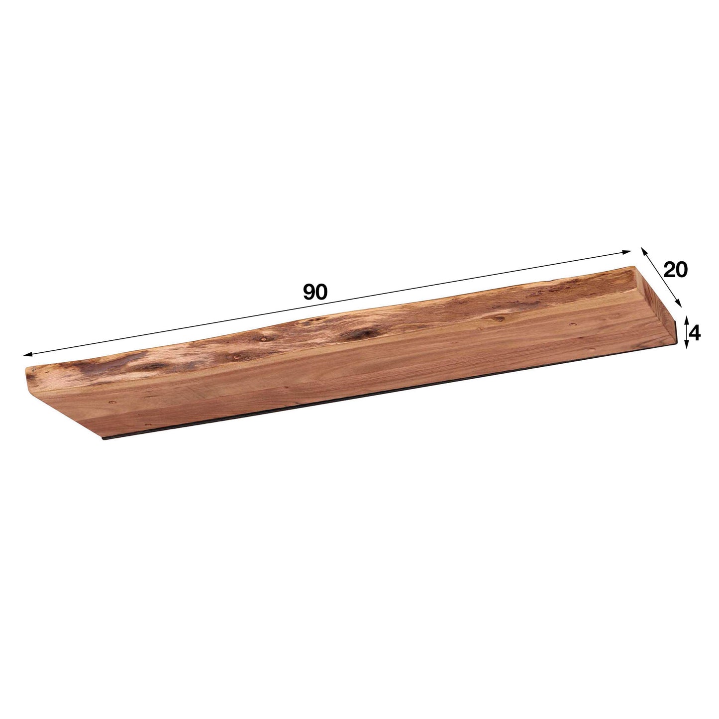 Wandregal EDGE NATURE Schwebendes Massivholz-Regal mit echter Baumkante 90 cm