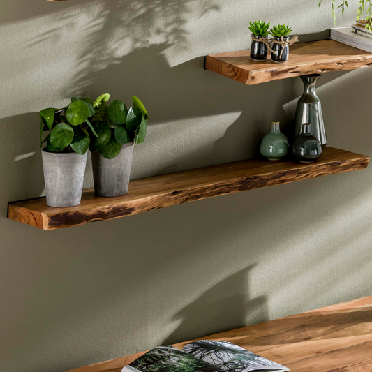 Wandregal EDGE NATURE Großes schwebendes Massivholz-Regal mit echter Baumkante 120 cm