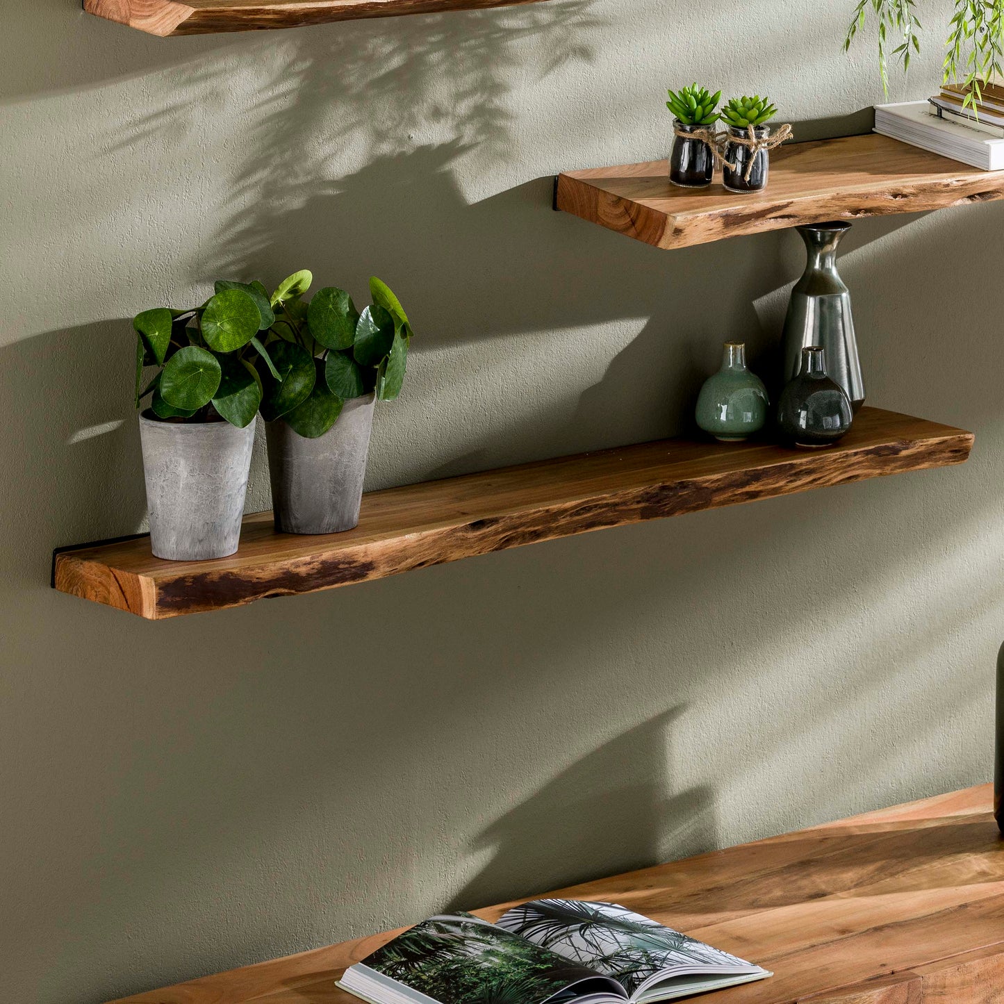 Wandregal EDGE NATURE Großes schwebendes Massivholz-Regal mit echter Baumkante 120 cm