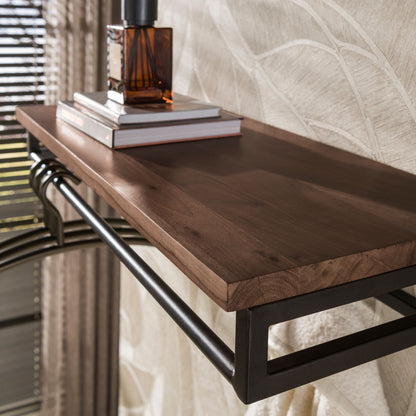 Wandgarderobe CUSTOM Massives Akazienholz mit Metallgestell, Kleiderstange & 5 Haken
