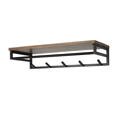 Wandgarderobe CUSTOM Massives Akazienholz mit Metallgestell, Kleiderstange & 5 Haken