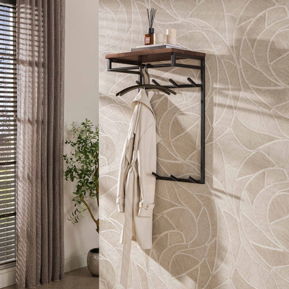 Wandgarderobe CUSTOM HOCH Vertikale Flurgarderobe aus massivem Akazienholz mit Metallgestell, Kleiderstange & 8 Haken