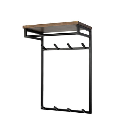 Wandgarderobe CUSTOM HOCH Vertikale Flurgarderobe aus massivem Akazienholz mit Metallgestell, Kleiderstange & 8 Haken
