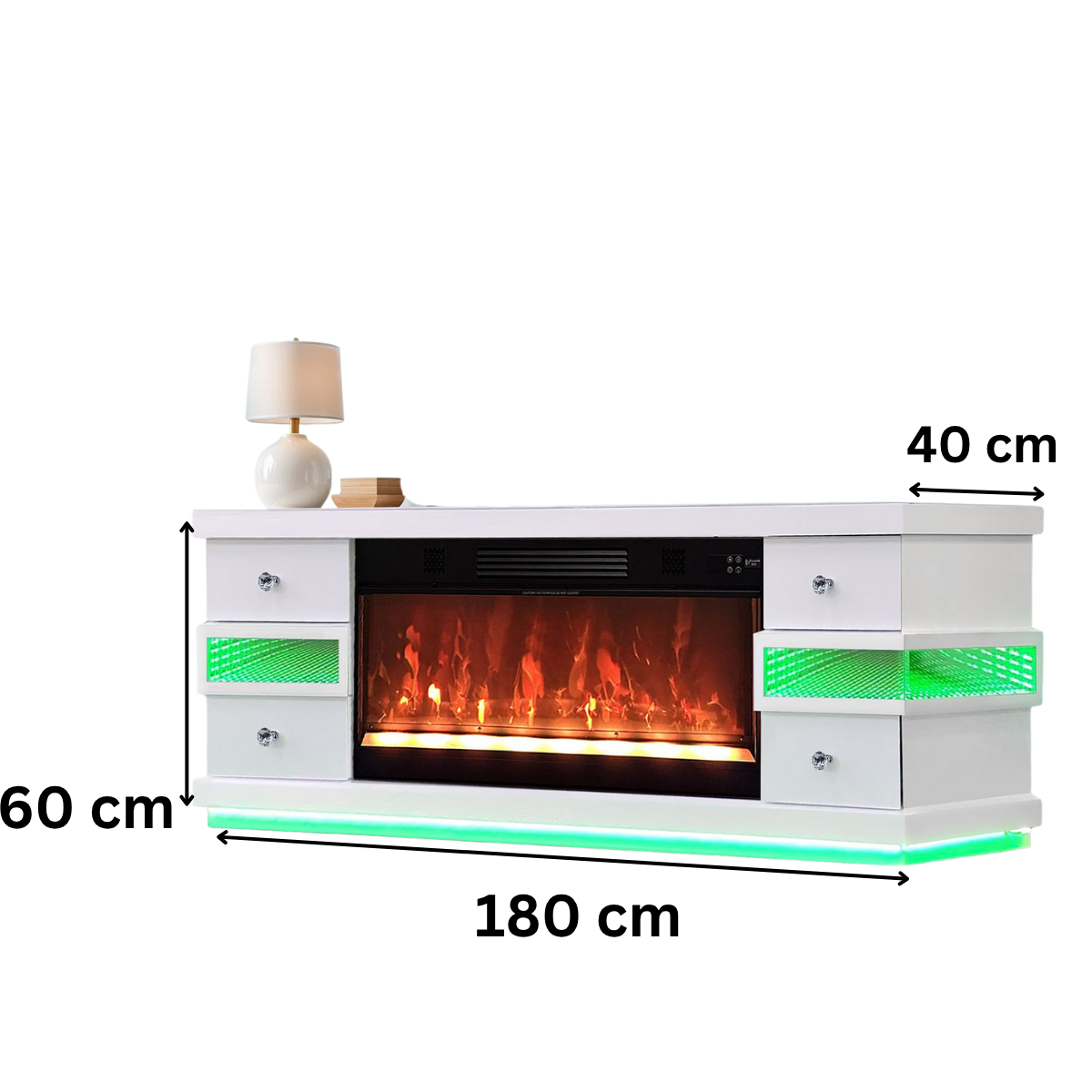 TV-Schrank Luxus Sideboard INFINITY Kamin Funktion LED 180cm