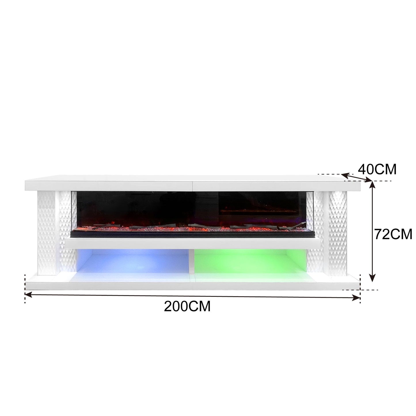 TV-Schrank Luxus Sideboard AURORA Kamin Funktion LED 200cm