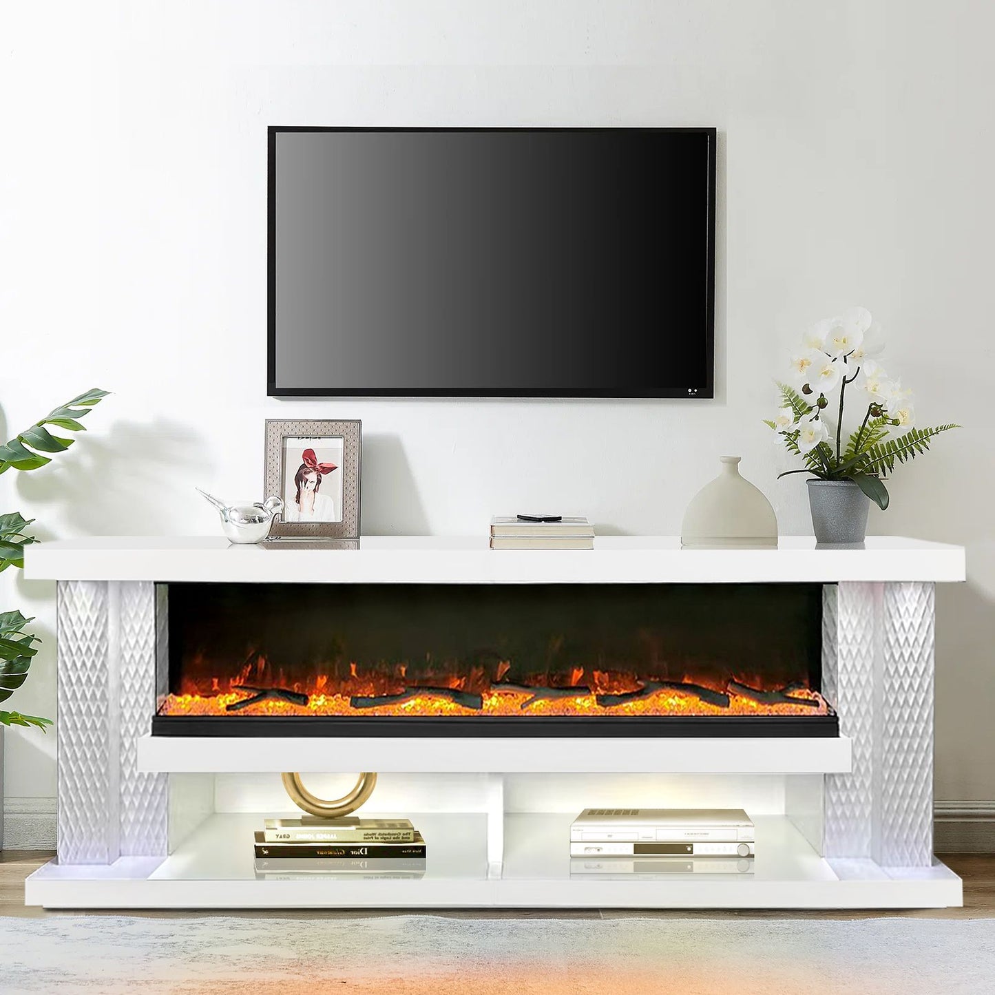 TV-Schrank Luxus Sideboard AURORA Kamin Funktion LED 200cm