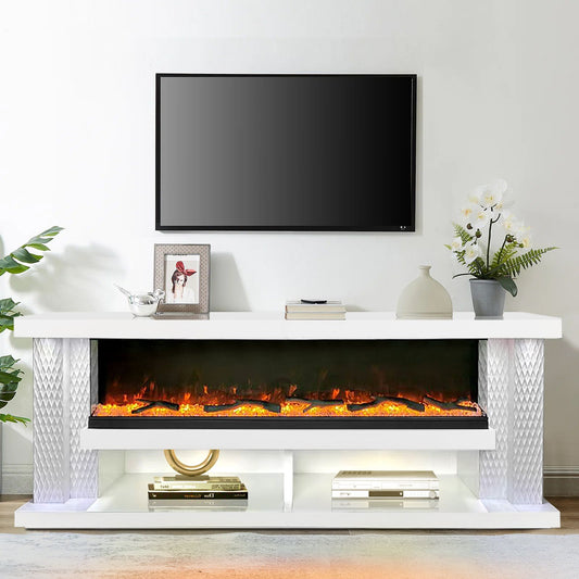TV-Schrank Luxus Sideboard AURORA Kamin Funktion LED 200cm