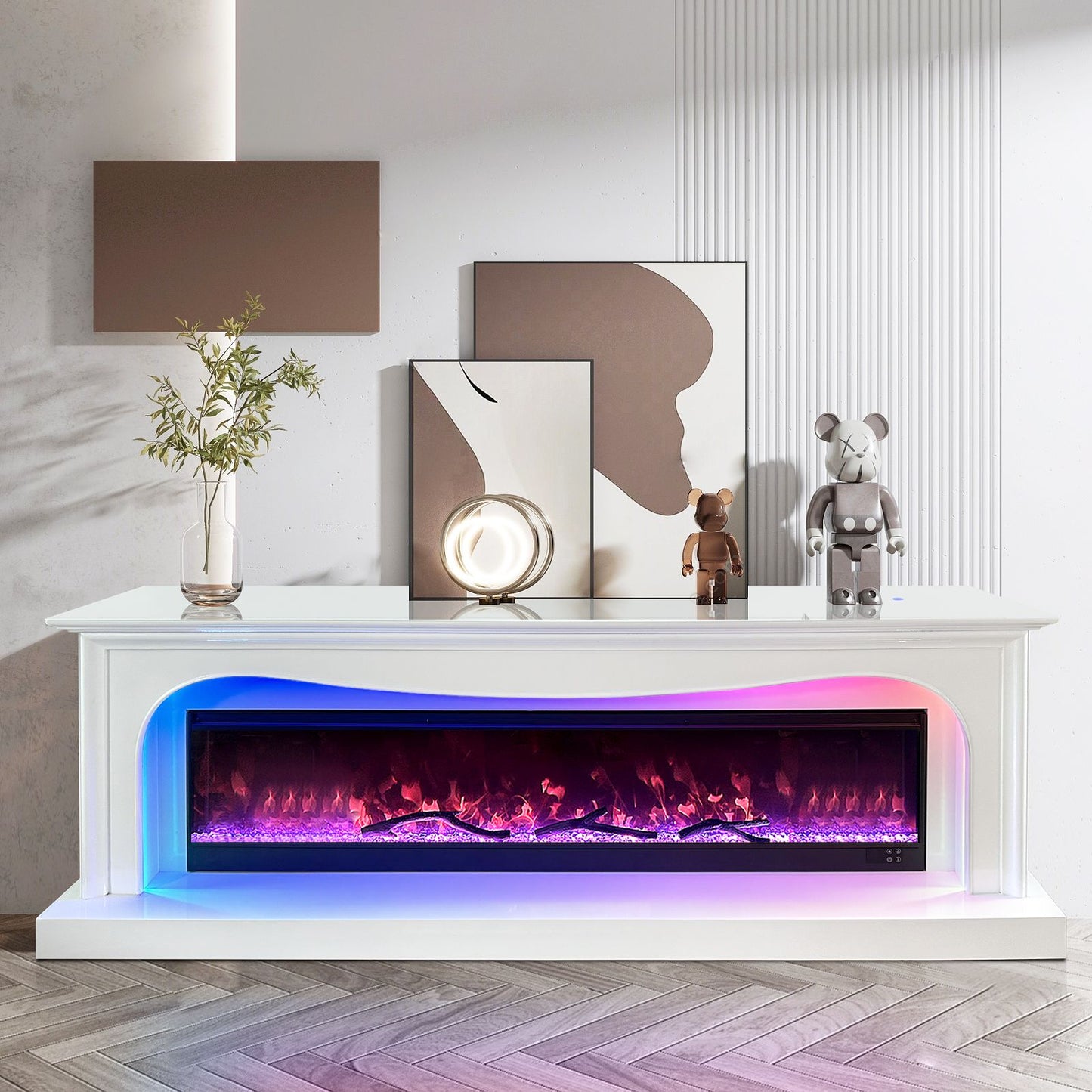 TV-Schrank Luxus Sideboard VELLUMO Kamin Funktion LED 180cm