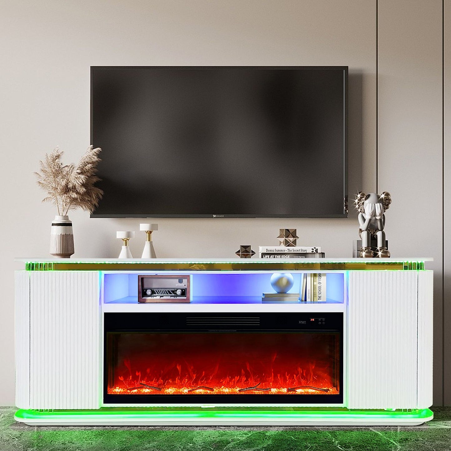 TV-Schrank Luxus Sideboard FLAMEA Kamin Funktion LED 180cm