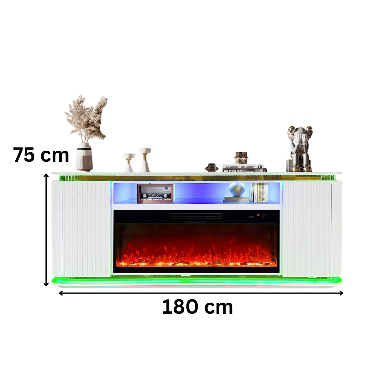 TV-Schrank Luxus Sideboard FLAMEA Kamin Funktion LED 180cm