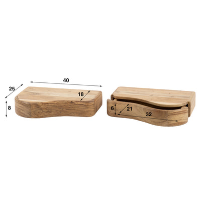 Nachttisch-Set ORGANIC FLOW 2 schwebende Massivholz-Konsolen aus Akazie mit Schublade