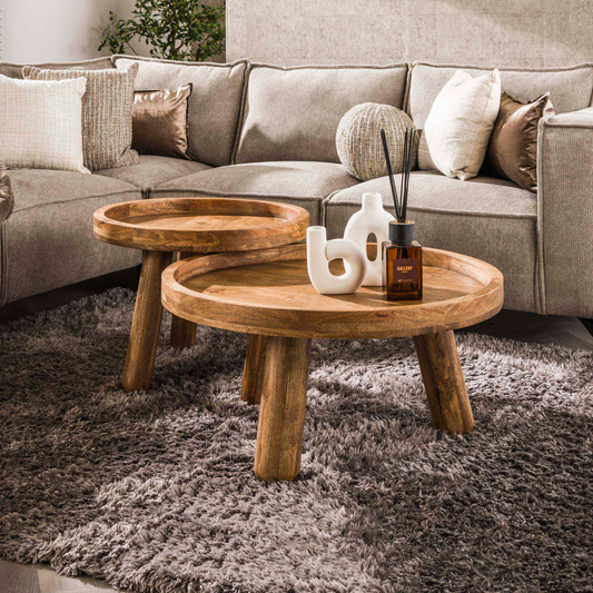 Couchtisch-Set TIVOLI BORDO  Massive Tripod-Satztische mit Tablett-Optik