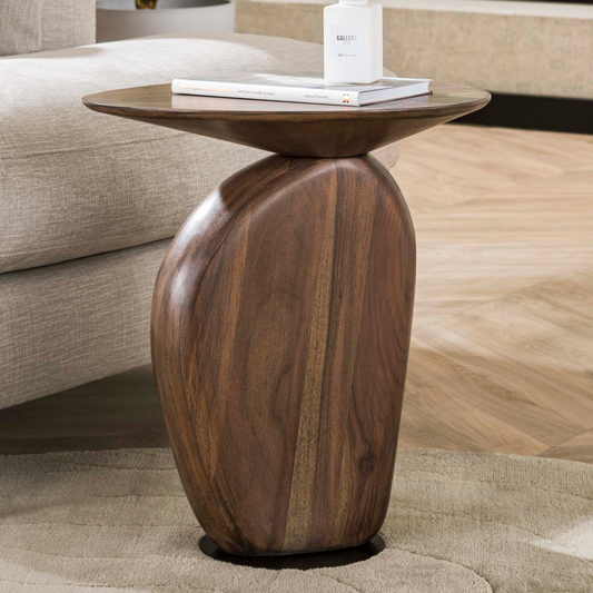 Beistelltisch ART SOLID Skulpturaler Massivholz-Tisch aus Akazie in Kiesel-Optik Glaze Brown