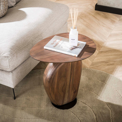 Beistelltisch ART SOLID Skulpturaler Massivholz-Tisch aus Akazie in Kiesel-Optik Glaze Brown