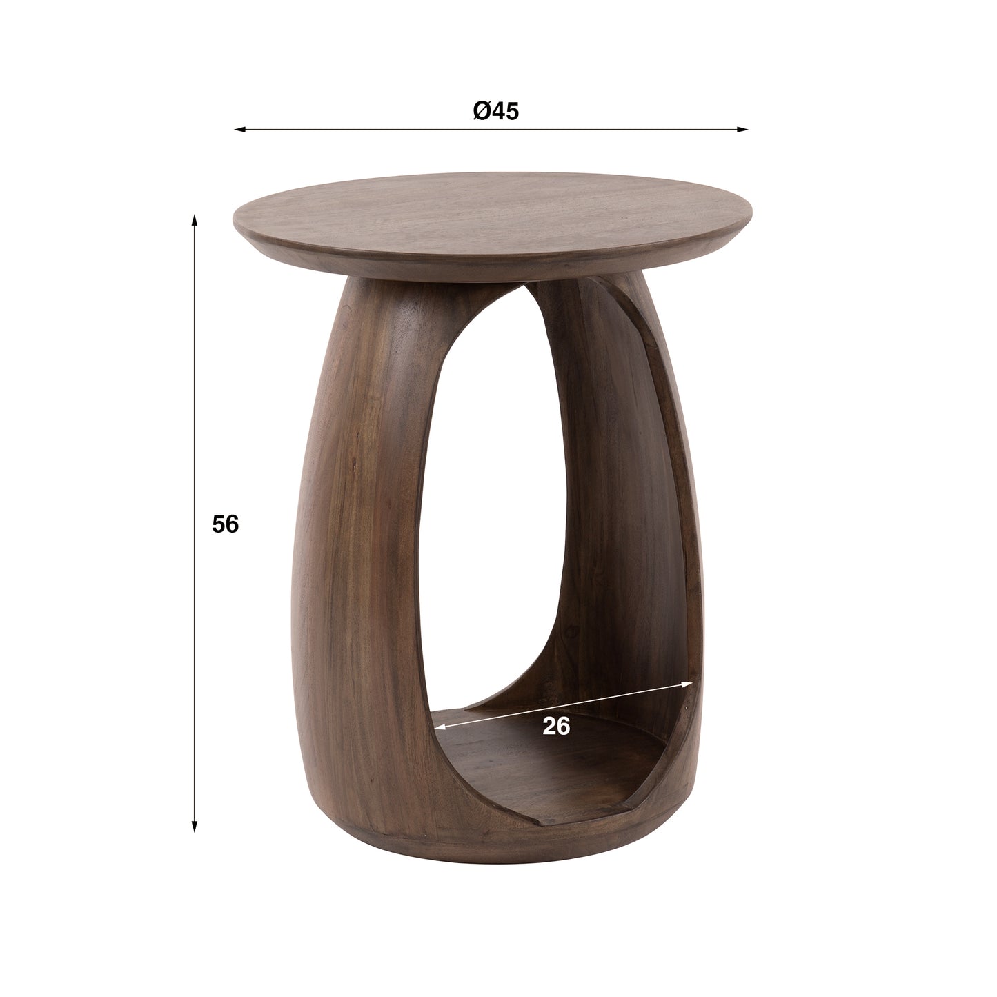 Beistelltisch FLOW SOLID S Skulpturaler Massivholz-Tisch aus Akazie mit organischem Cut-Out Glaze Brown