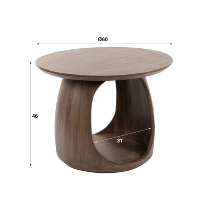 Beistelltisch FLOW SOLID M Skulpturaler Massivholz-Tisch mit Cut-Out Ø 60 cm, Glaze Brown